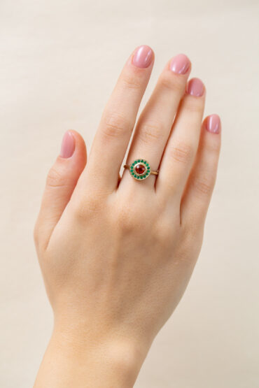 18K White Gold Ring, Natural Zirconium, Emeralds - Image 3
