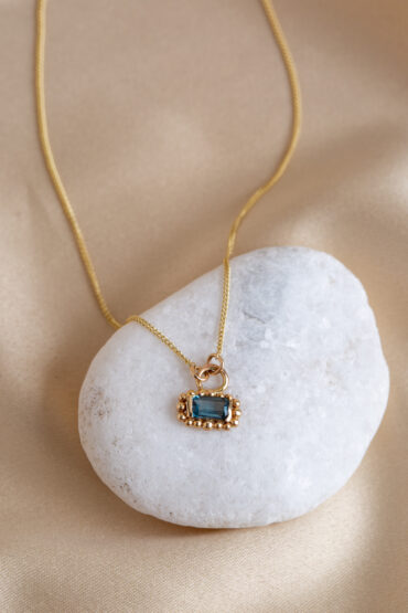 14K Gold Necklace set with London Blue Topaz - Image 2