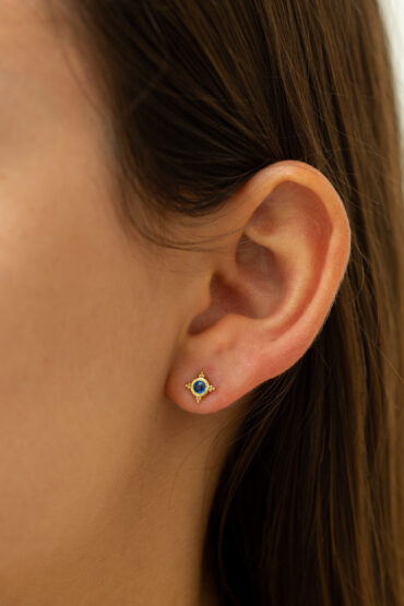 14K Gold Earrings set with Sapphire stones - Image 2