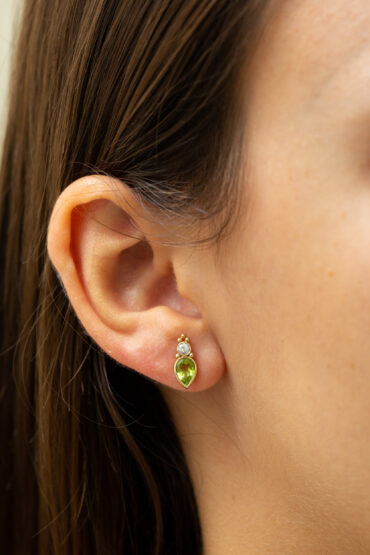 14K Gold Earrings, 0.20 ct Diamonds, Peridot - Image 2