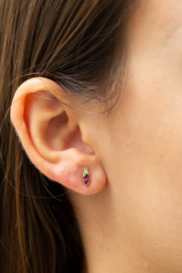 14K Gold Earrings set with Diamonds and Pink Tourmaline - Image 3