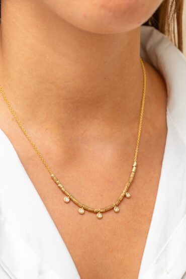 14K Gold Necklace set with 18K Gold Beads, 0.25 ct Diamonds - Image 3