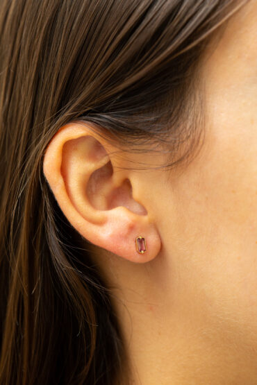 14K Gold Earrings set with Pink Tourmaline - Image 2