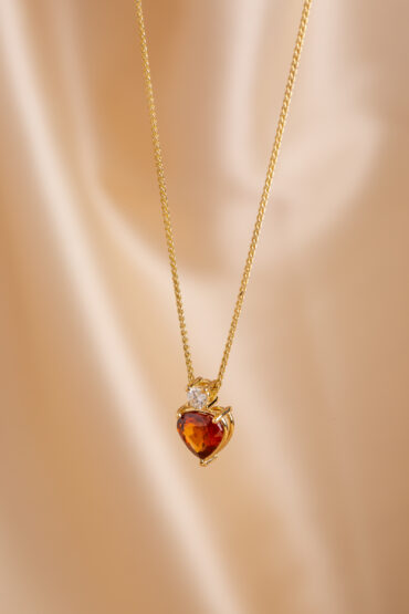 14K Gold Necklace, Orange Tourmaline, Diamond - Image 2