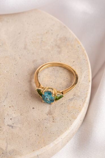 14K Gold Ring, Tourmaline, Blue Natural Zirconium - Image 2