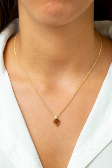 14K Gold Necklace, Orange Tourmaline, Diamond - Image 3