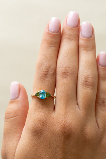 14K Gold Ring, Tourmaline, Blue Natural Zirconium - Image 3