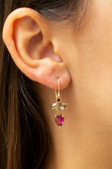 14K Gold Earrings set with Diamonds, Various stones - Image 3