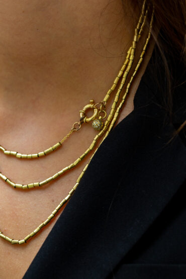 14K Gold Necklace set with Diamonds and 14K Gold Beads - Image 4