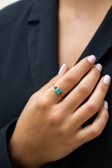 14K Gold Ring, Tourmaline, Blue Natural Zirconium - Image 4