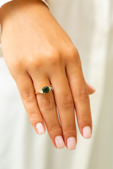 14K Gold Ring set with Lab Diamonds and Tourmaline - Image 3
